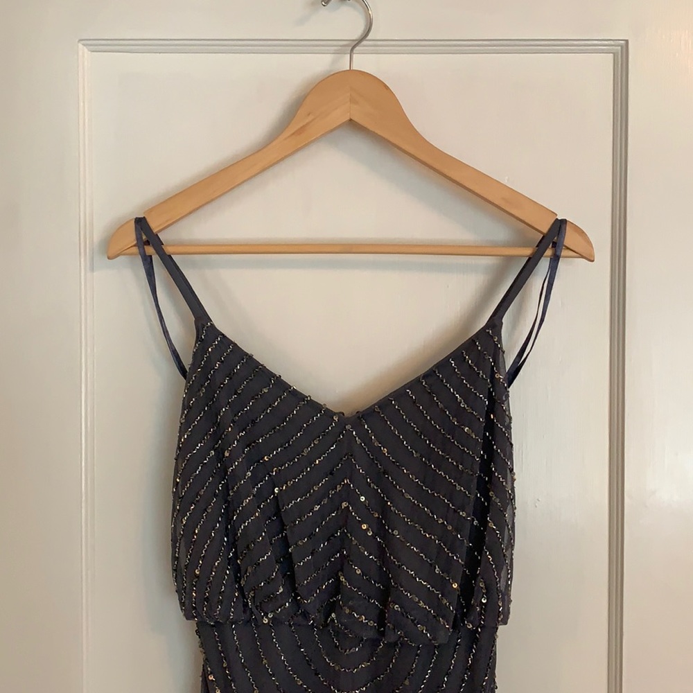 Adrianna Papell Sequin Blouson Dress Gunmetal